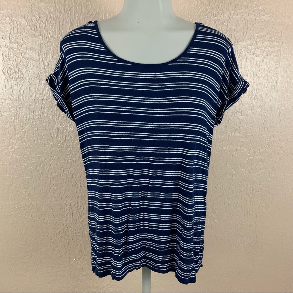 Hippie Rose Blue Stripe Zipper Back Short Sleeve Top